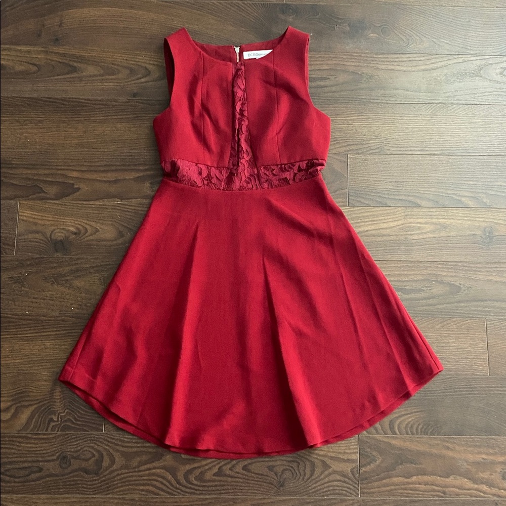 BCBGeneration Red Elegant Red Dress with Floral Design Size 4